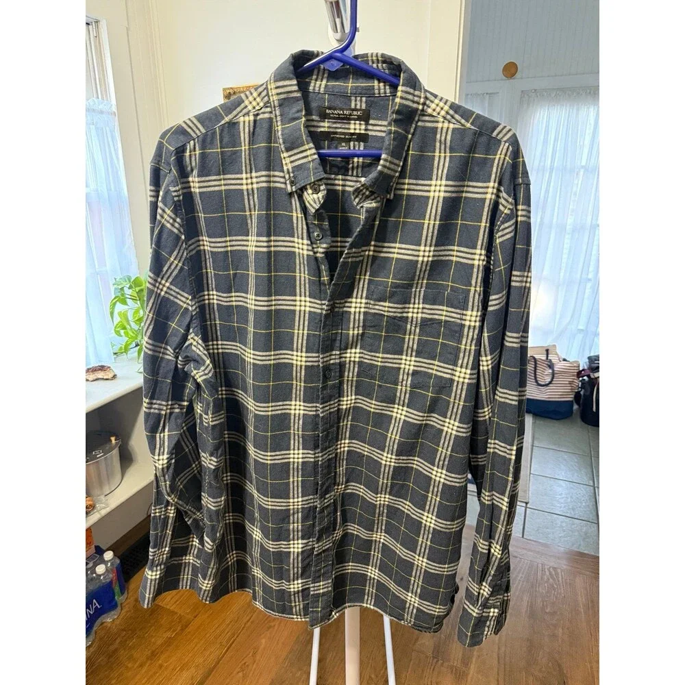 Banana Republic Men’s Long Sleeve Plaid Shirt 100% Cotton XL